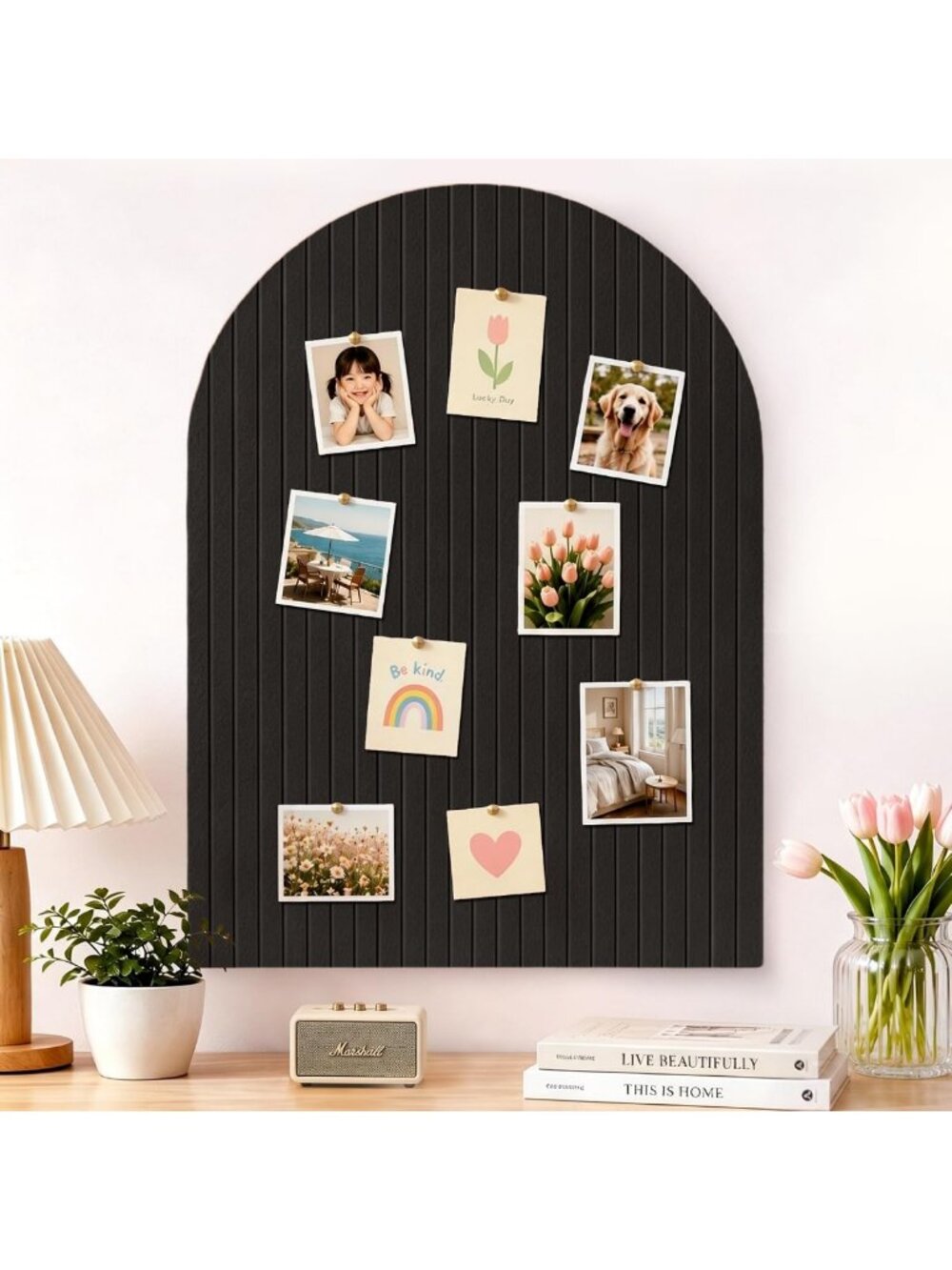 48"x36" Black Arched Felt Bulletin Board - Customizable Wall Decor & Organizer